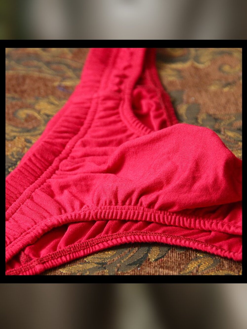 Mens Red/Bur 1/4Back, Wide Side Thong Cotton Handmade - Picture 4 of 5